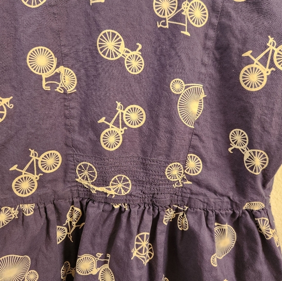 Porridge Anthropologie Shirt Dress Cotton Two Wheeler Bicycle Blue White Size 4 - Picture 10 of 13